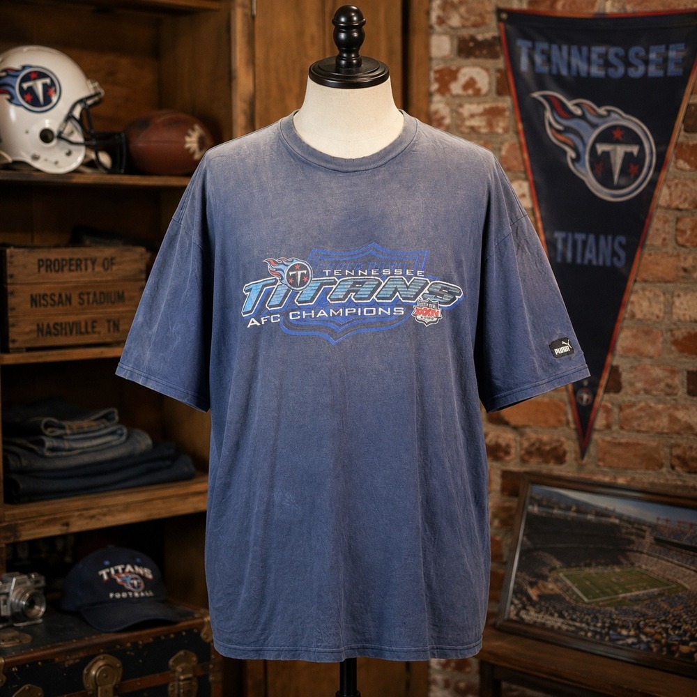 Vintage 2000 Tennessee Titans AFC Champion Super Bowl XXXIV Puma Shirt 2XL Faded